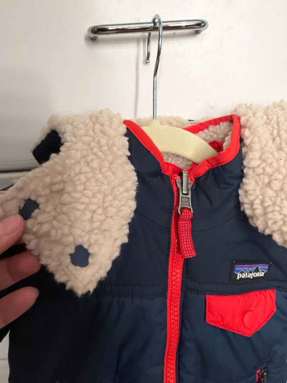 Patagonia Baby Reversible Tribbles Hooded Jacket Navy Red, Size 12 - 18M